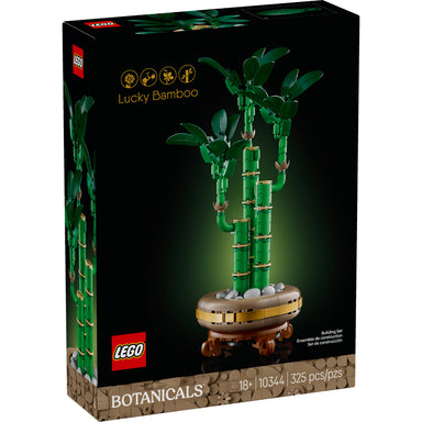 Set LEGO® Botanical Bambú de la Suerte 10344 con tres tallos verdes en maceta decorativa, ideal para regalar o añadir serenidad a tu hogar u oficina.