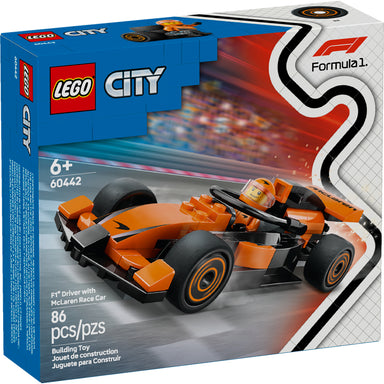 Auto LEGO City McLaren F1 60442 con minifigura de piloto y diseño aerodinámico