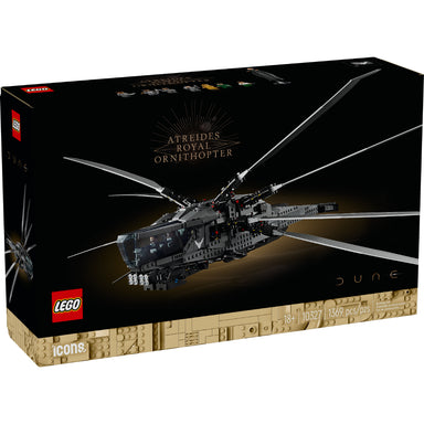 Set LEGO® Icons Dune: Atreides Royal Ornithopter 10327 con alas desplegables, cabina abatible y 8 minifiguras de personajes icónicos de la película Dune.